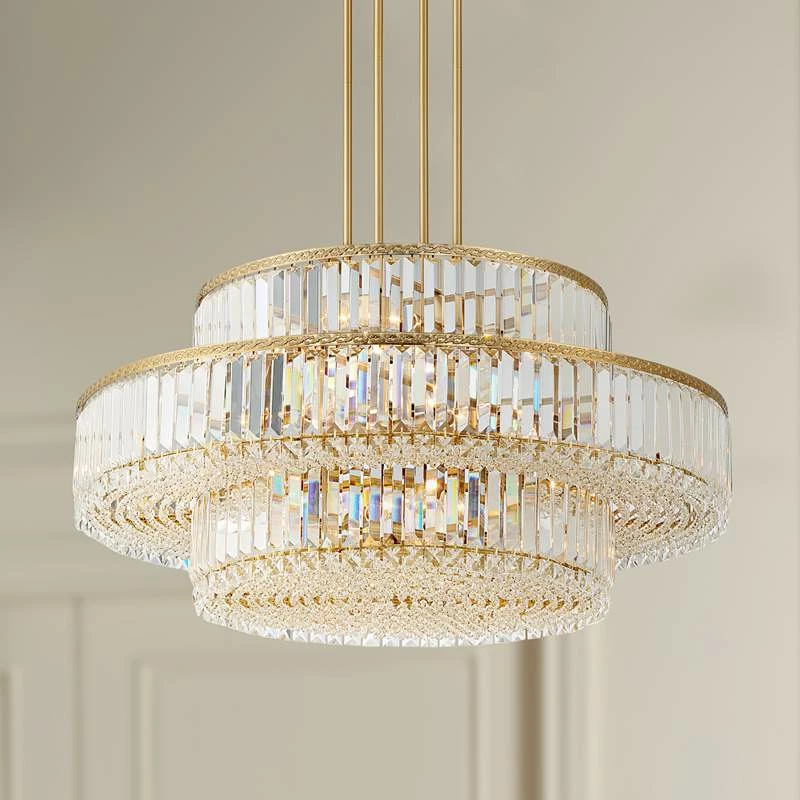 Stiffel Ella 32 1/2" Soft Gold And Crystal 16-Light Three-Tier Pendant 4 Stiffel Ella 32 1/2" Soft Gold And Crystal 16-Light Three-Tier Pendant - Image 2