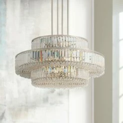 Stiffel Ella 32 1/2"Wide Nickel Crystal 16-Light Three-Tier Pendant