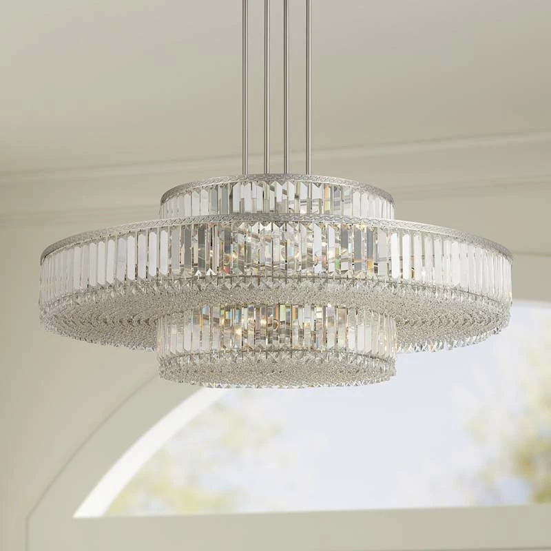 Stiffel Ella 39 3/4"Wide Brushed Nickel Clear Crystal 22-Light Pendant 3 Stiffel Ella 39 3/4"Wide Brushed Nickel Clear Crystal 22-Light Pendant