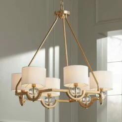 Stiffel Rainey 32 3/4" Wide Brass And Crystal Shaded Luxury Chandelier