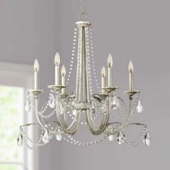 Strand 28" Wide Silver Leaf 6-Light Chandelier
