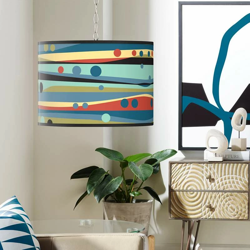 Swag Style Retro Dots & Waves Shade Plug-In Chandelier 3 Swag Style Retro Dots & Waves Shade Plug-In Chandelier