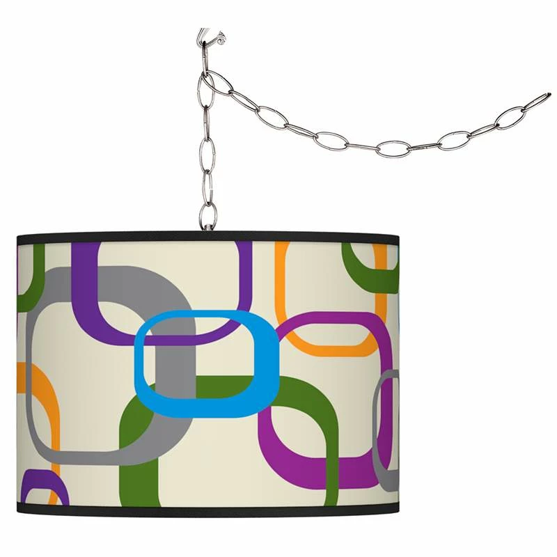 Swag Style Retro Square Scramble Shade Plug-In Chandelier 4 Swag Style Retro Square Scramble Shade Plug-In Chandelier - Image 2