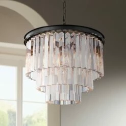 Sydney 9-Light Matte Black 20"W Clear Crystal Pendant Chandelier
