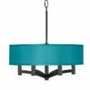 Teal Blue Faux Silk Ava 6-Light Black Pendant Chandelier