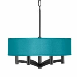 Teal Blue Faux Silk Ava 6-Light Black Pendant Chandelier