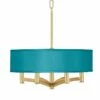 Teal Blue Faux Silk Ava 6-Light Gold Pendant Chandelier