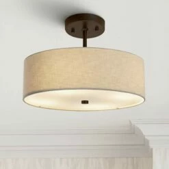 Textile™ Classic 14"W Bronze Cream Drum Pendant Light