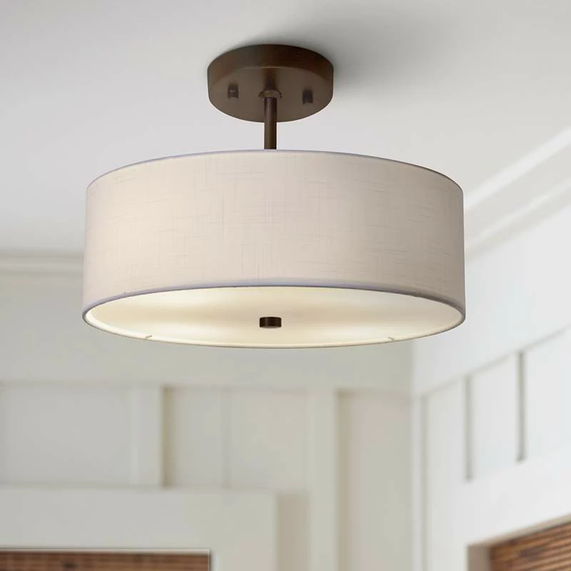 Textile™ Classic 14"W Bronze White Drum Pendant Light 3 Textile™ Classic 14"W Bronze White Drum Pendant Light