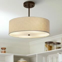Textile™ Classic 18"W Bronze Cream Drum Pendant Light