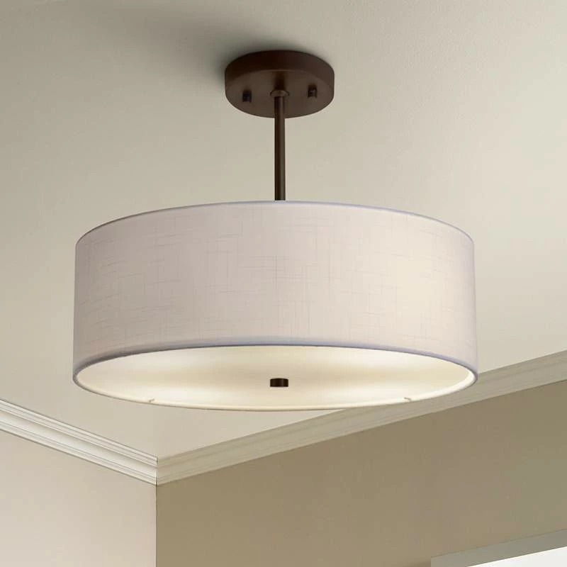 Textile™ Classic 18"W Bronze White Drum Pendant Light 3 Textile™ Classic 18"W Bronze White Drum Pendant Light