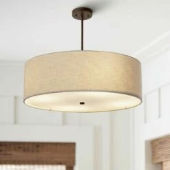 Textile™ Classic 24"W Bronze Cream Drum Pendant Light