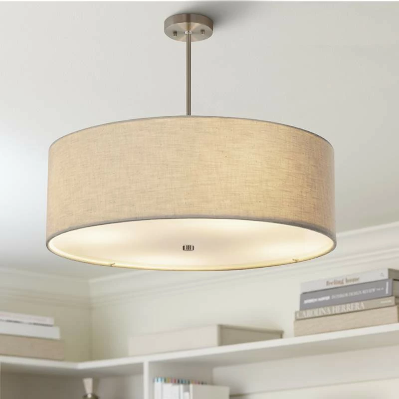 Textile™ Classic 24"W Nickel Cream Drum Pendant Light 3 Textile™ Classic 24"W Nickel Cream Drum Pendant Light