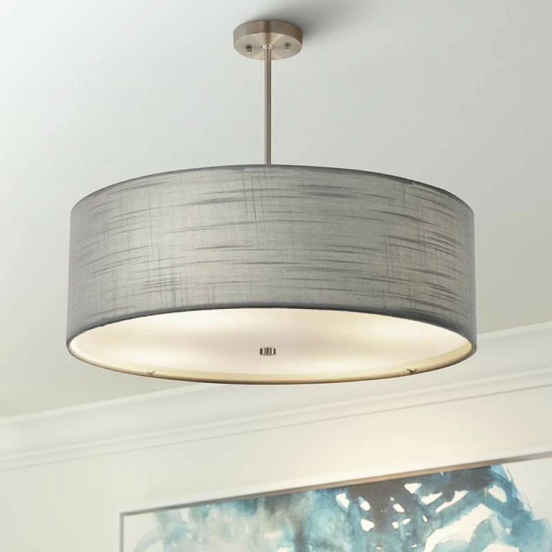 Textile™ Classic 24"W Nickel Gray Drum Pendant Light 3 Textile™ Classic 24"W Nickel Gray Drum Pendant Light
