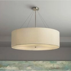 Textile™ Classic 36"W Nickel Cream Drum Pendant Light