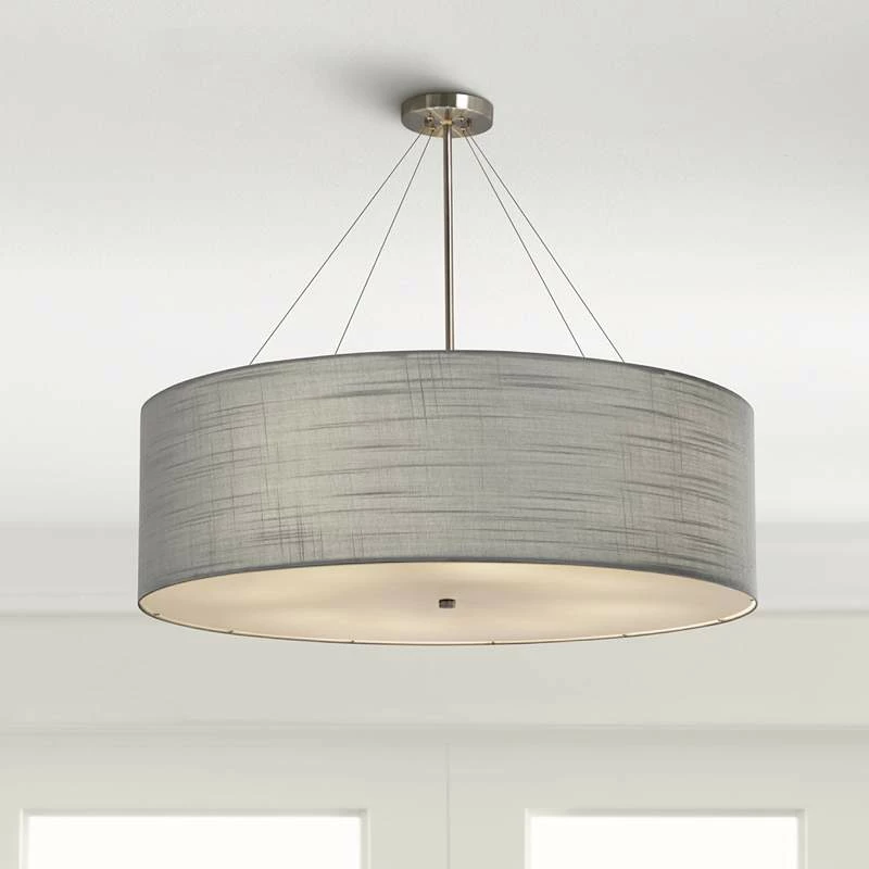 Textile™ Classic 36"W Nickel Gray Drum Pendant Light 3 Textile™ Classic 36"W Nickel Gray Drum Pendant Light
