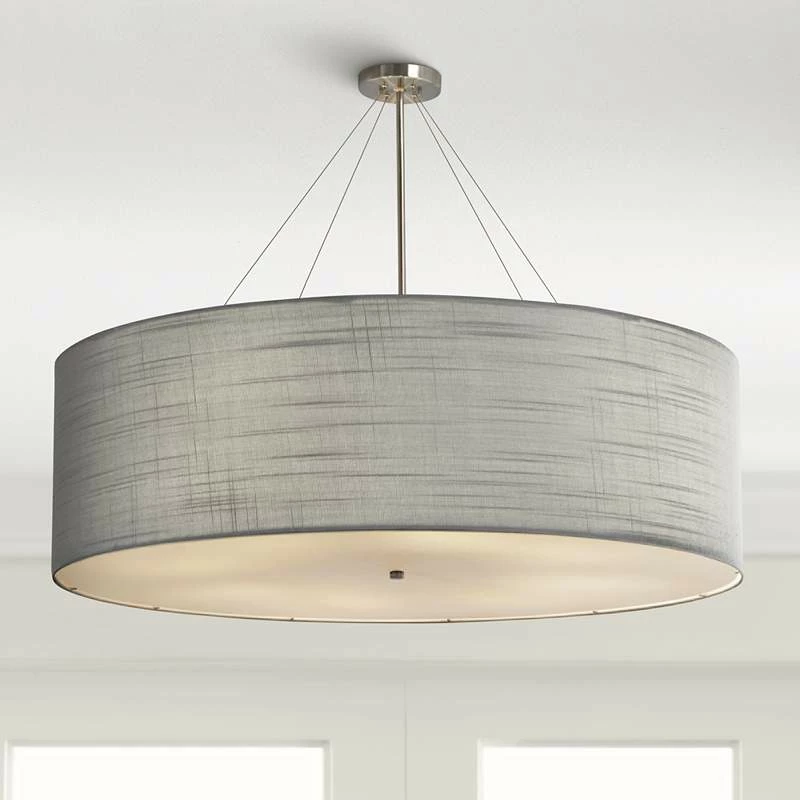 Textile™ Classic 48"W Nickel Gray Drum Pendant Light 3 Textile™ Classic 48"W Nickel Gray Drum Pendant Light