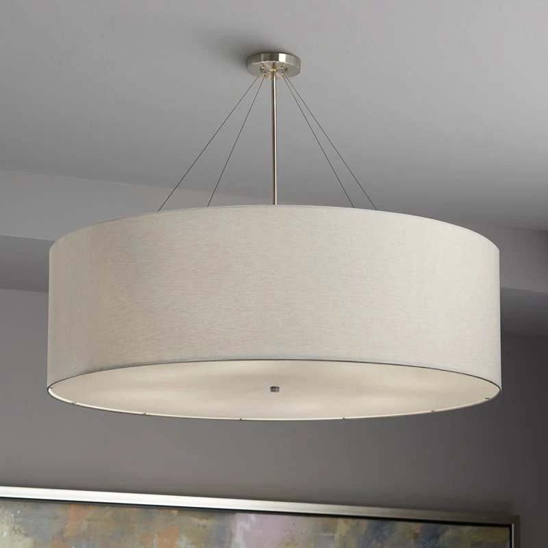 Textile™ Classic 48"W Nickel White Drum Pendant Light 3 Textile™ Classic 48"W Nickel White Drum Pendant Light