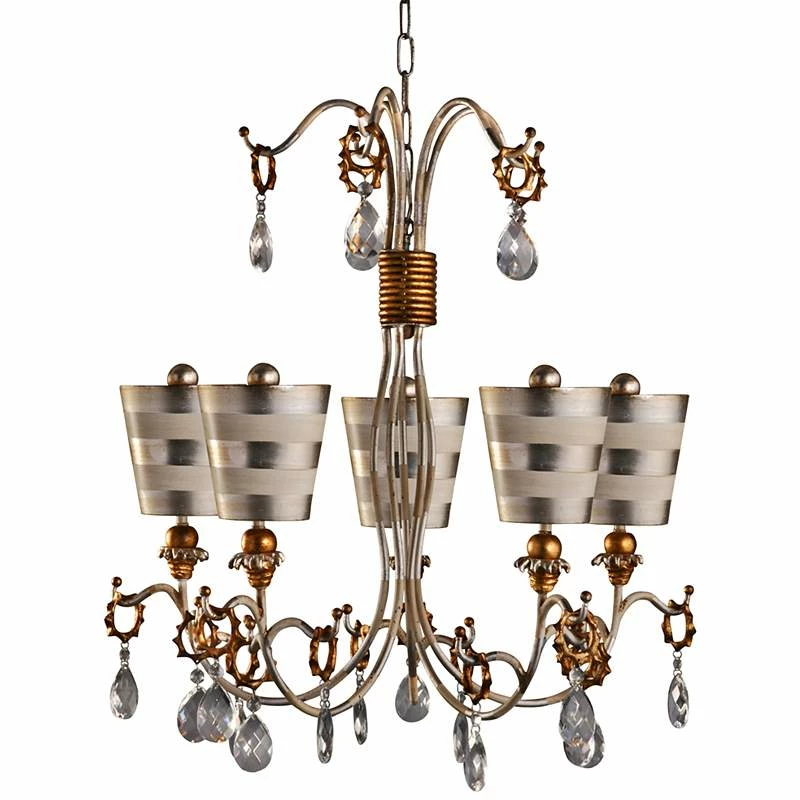 Tivoli 30"W Cream Patina Striped Silver 5-Light Chandelier 3 Tivoli 30"W Cream Patina Striped Silver 5-Light Chandelier