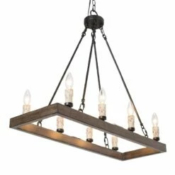 Tolon 29"W Faux Wood Grain Bronze 8-Light Island Chandelier