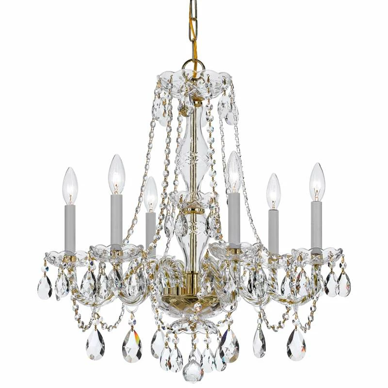 Traditional Crystal 23"W Polished Brass 6-Light Chandelier 4 Traditional Crystal 23"W Polished Brass 6-Light Chandelier - Image 2