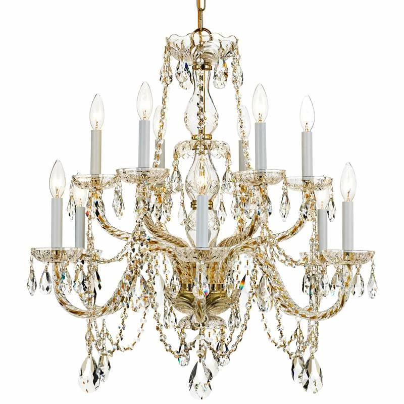 Traditional Crystal 31"W 12-Light Polished Brass Chandelier 4 Traditional Crystal 31"W 12-Light Polished Brass Chandelier - Image 2