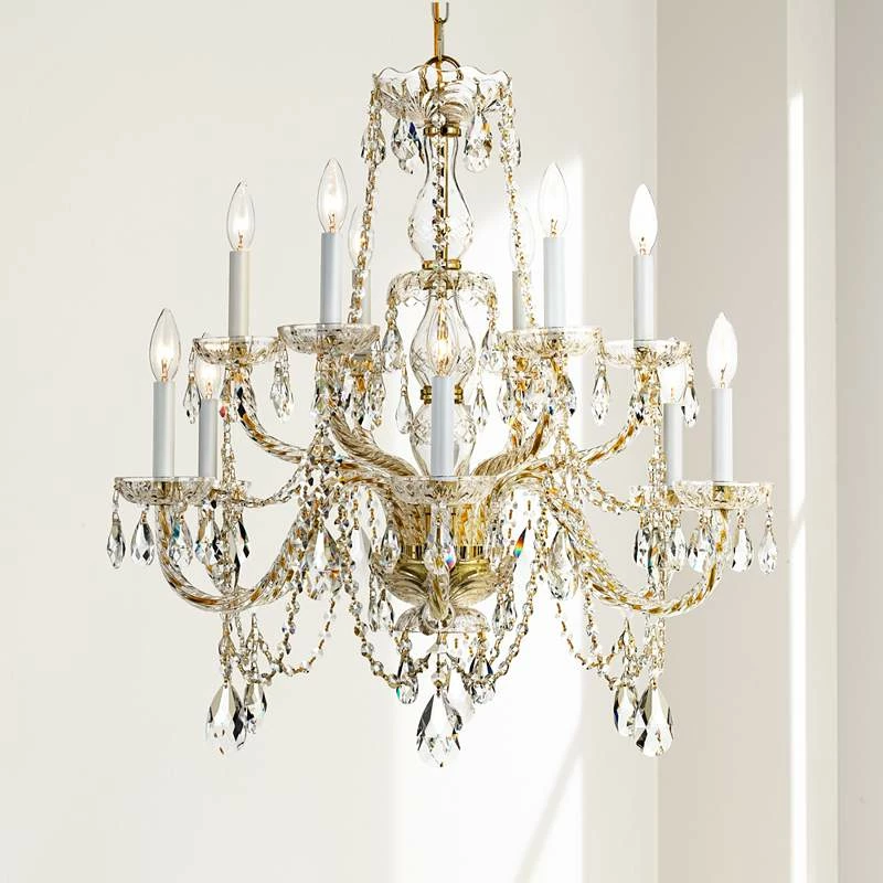 Traditional Crystal 31"W 12-Light Polished Brass Chandelier 3 Traditional Crystal 31"W 12-Light Polished Brass Chandelier