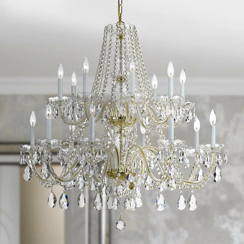 Traditional Crystal 37"W Polished Brass 16-Light Chandelier 3 Traditional Crystal 37"W Polished Brass 16-Light Chandelier