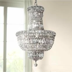 Tranquil 18" Wide Chrome And Clear Crystal 3-Tier Chandelier