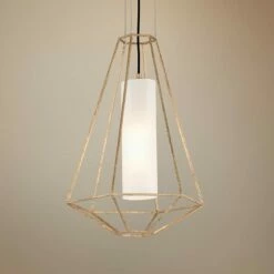Troy Silhouette 16" Gold And White Glass Modern Geometric Pendant