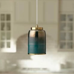 Vapor 8 1/2" Wide Aqua Metallic Glass Medium Mini Pendant