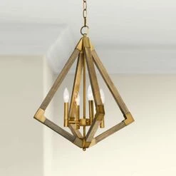 Maxim Vector 19 1/4"W Weathered Oak W/ Antique Brass Pendant Light