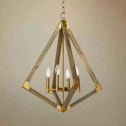 Maxim Vector 24" Wide Weathered Oak W/ Antique Brass Pendant Light