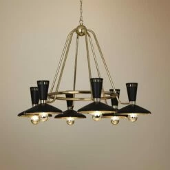 Vortex 46 1/4"W Modern Brass And Black 6-Light Chandelier