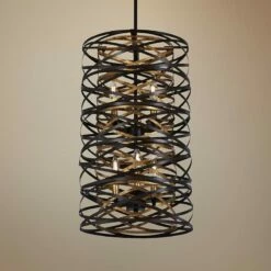 Vortic Flow 14"W Dark Bronze And Mosaic Gold 6-Light Pendant