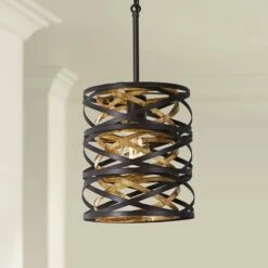 Vortic Flow 8 1/2"W Dark Bronze And Mosaic Gold Mini Pendant