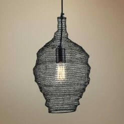 Troy Wabi Sabi 12" Wide Black Mini Pendant W/ Black Iron Mesh Shade