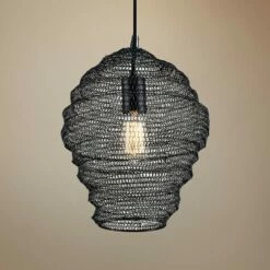 Troy Wabi Sabi 13" Wide Black Pendant Light W/ Black Iron Mesh Shade