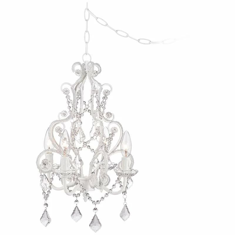 White With Crystal Accents Plug-In Swag Chandelier 4 White With Crystal Accents Plug-In Swag Chandelier - Image 2
