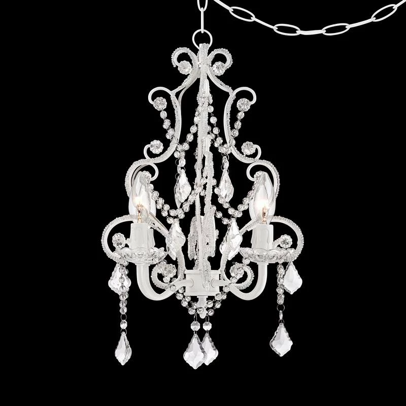 White With Crystal Accents Plug-In Swag Chandelier 3 White With Crystal Accents Plug-In Swag Chandelier