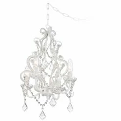 White With Crystal Accents Plug-In Swag Chandelier 9 White With Crystal Accents Plug-In Swag Chandelier -Lighting Sales Shop white with crystal accents plug in swag chandelier p5787views1