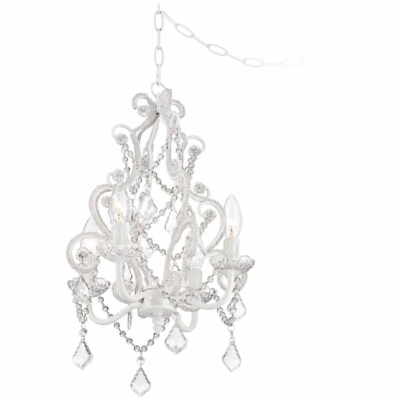 White With Crystal Accents Plug-In Swag Chandelier 5 White With Crystal Accents Plug-In Swag Chandelier - Image 3