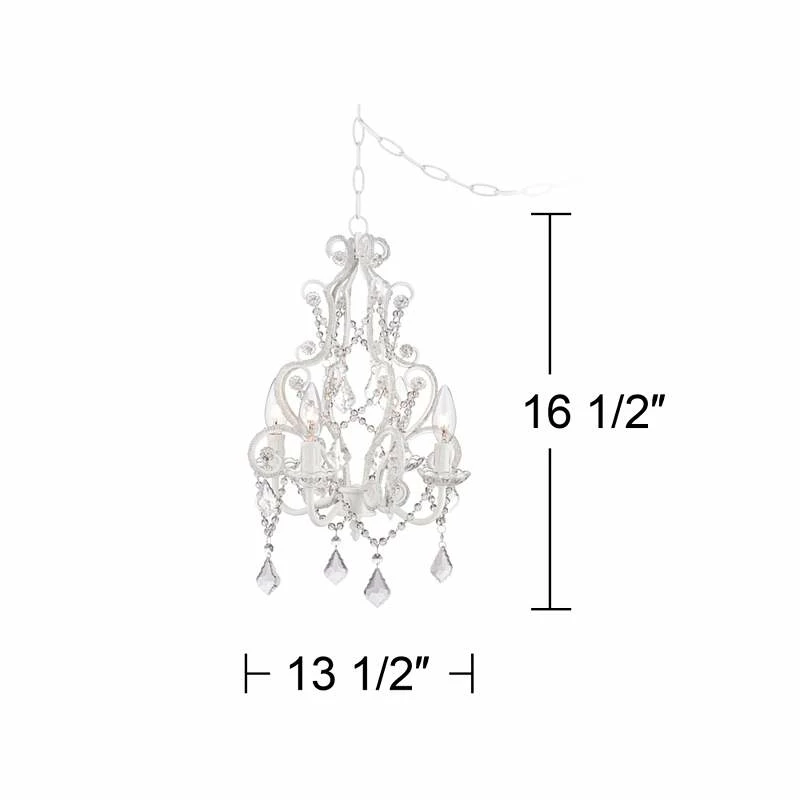 White With Crystal Accents Plug-In Swag Chandelier 7 White With Crystal Accents Plug-In Swag Chandelier - Image 5