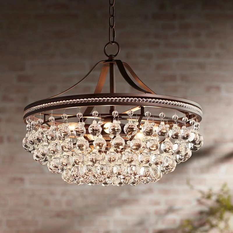 Wohlfurst 20 1/4"W Bronze 5-Light Crystal Pendant Light 3 Wohlfurst 20 1/4"W Bronze 5-Light Crystal Pendant Light