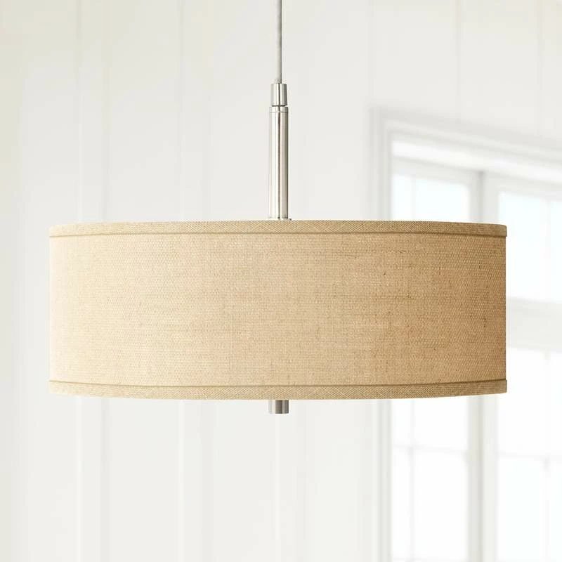 Woven Burlap 16" Wide Pendant Chandelier 3 Woven Burlap 16" Wide Pendant Chandelier