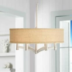 Woven Burlap Ava 6-Light Nickel Pendant Chandelier