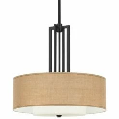 Woven Burlap Carey 24" Black 4-Light Chandelier