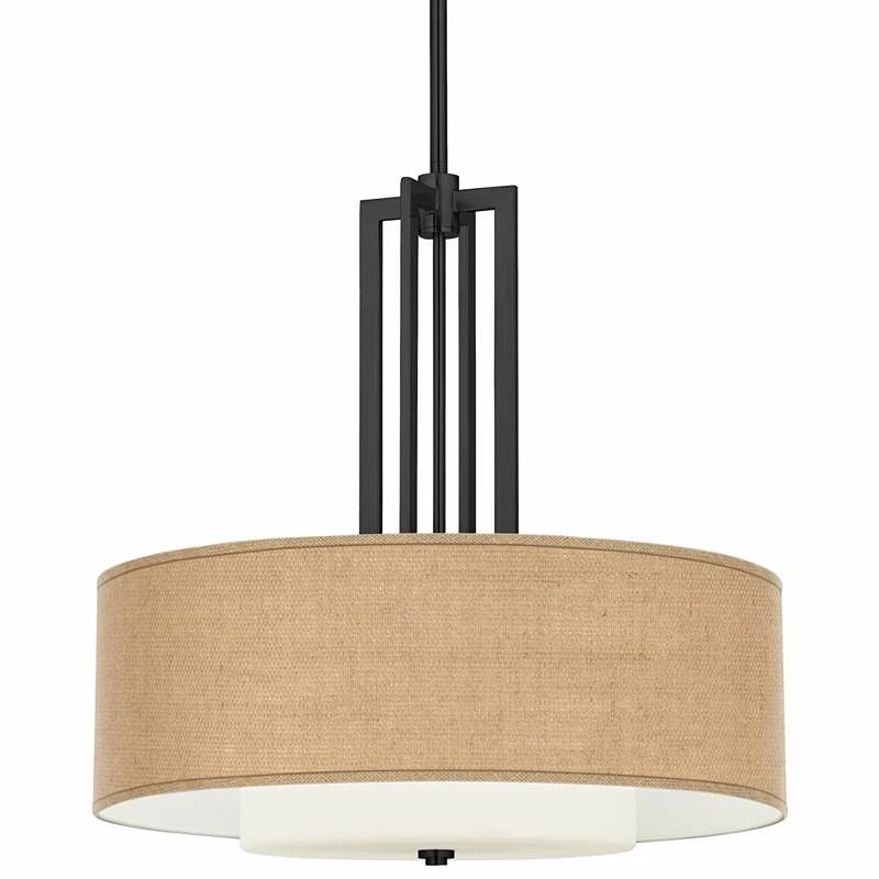 Woven Burlap Carey 24" Black 4-Light Chandelier 3 Woven Burlap Carey 24" Black 4-Light Chandelier