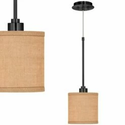 Woven Burlap Giclee Black Mini Pendant Light