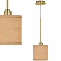 Woven Burlap Giclee Gold Mini Pendant Light